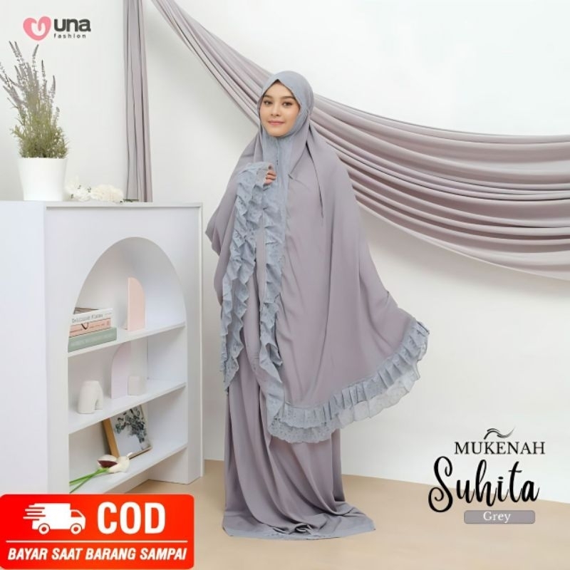 MUKENA DEWASA BAHAN RAYON PREMIUM POLOS VARIASI RENDA IMPORT RUKUH WANITA SUHITA BY UNA FASHION MUKE