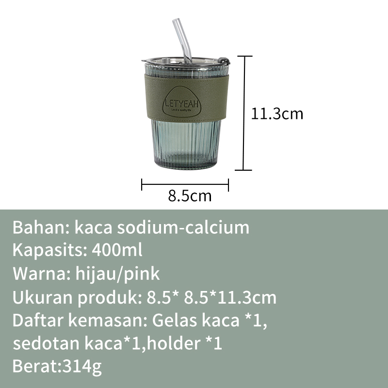 Letyeah &amp; Kaizenliving Tumbler Kaca Aesthetic Dengan Sedotan Botol Minum Kopi Mug Coffee Cup Milk Gelas