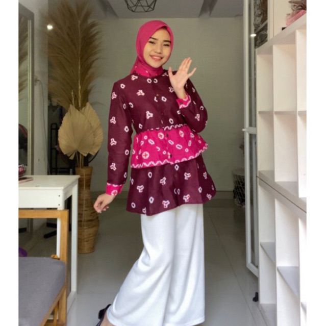 ANJANI Series Blouse Atasan Batik Kerja Kantor Wanita Cantik Modis Kekinian Katun Jumputan