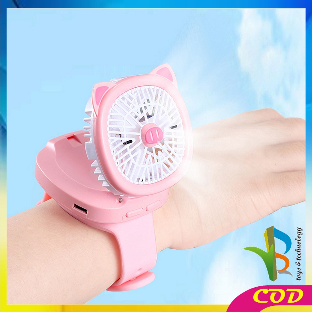 RB-C875 Kipas Jam Tangan Mini Portable USB Rechargeable / Kipas Angin Karakter Animal Model Jam Tangan Strap / Kipas Kecil Lucu / Wirst Watch Fan Import