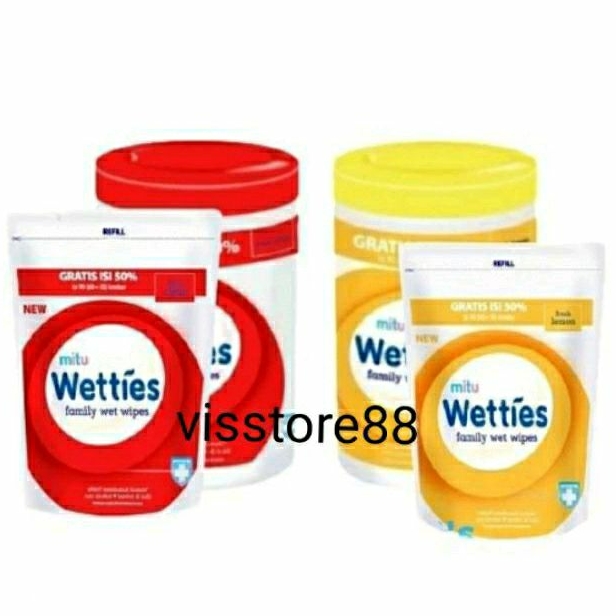 refill Wetties Antiseptic Wipes isi 90sheet - Merah / Kuning