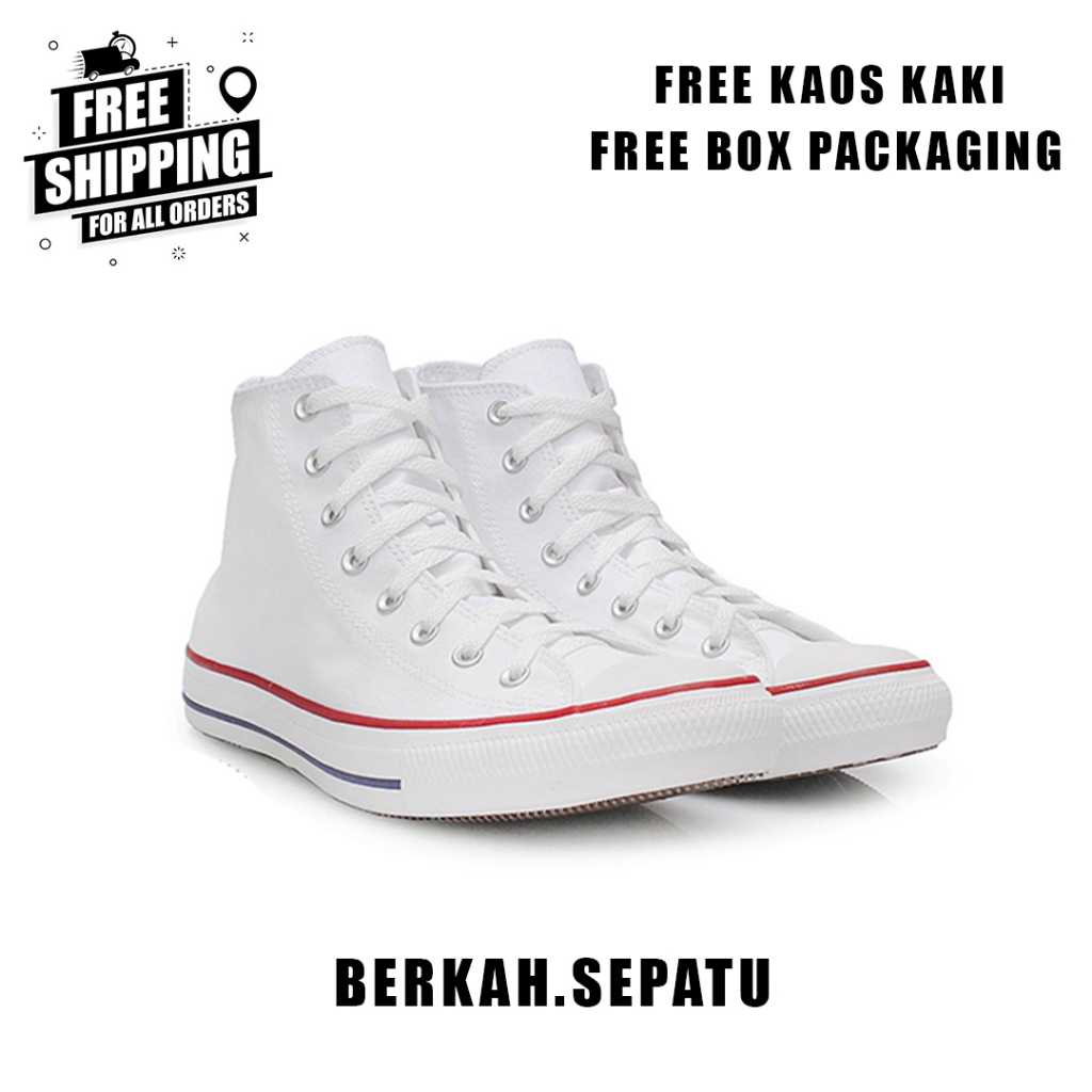 Sepatu Sneakers Converse481 Putih Tinggi List Merah Sepatu Casual Pria Sepatu Wanita