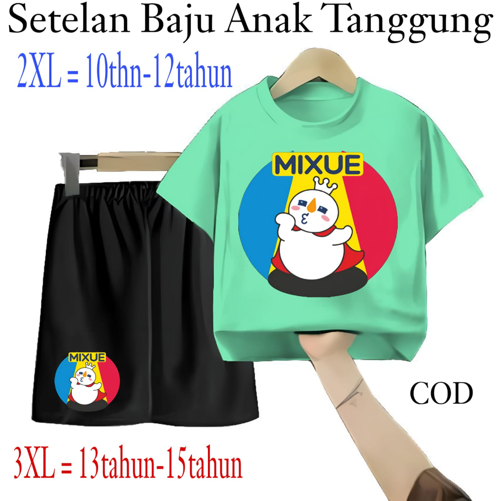 Hzl_outfit Setelan Baju Kaos Mixue Rainbow Anak Tanggung Size XXL-3XL