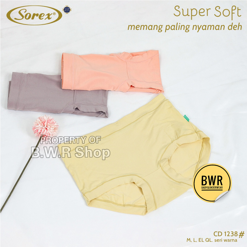 [ 3pc ] CD Sorex 1238 Super Soft / Celana Dalam Wanita Midi Karet Lebar Super Lembut | Bwr