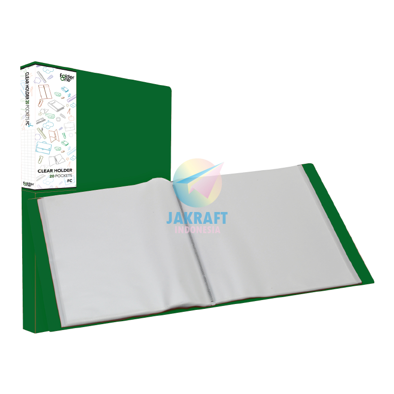 

(1 Pcs) Map Clear Holder Folio F4 FC isi 20 Display Book Hijau Green Document Keeper Tebal
