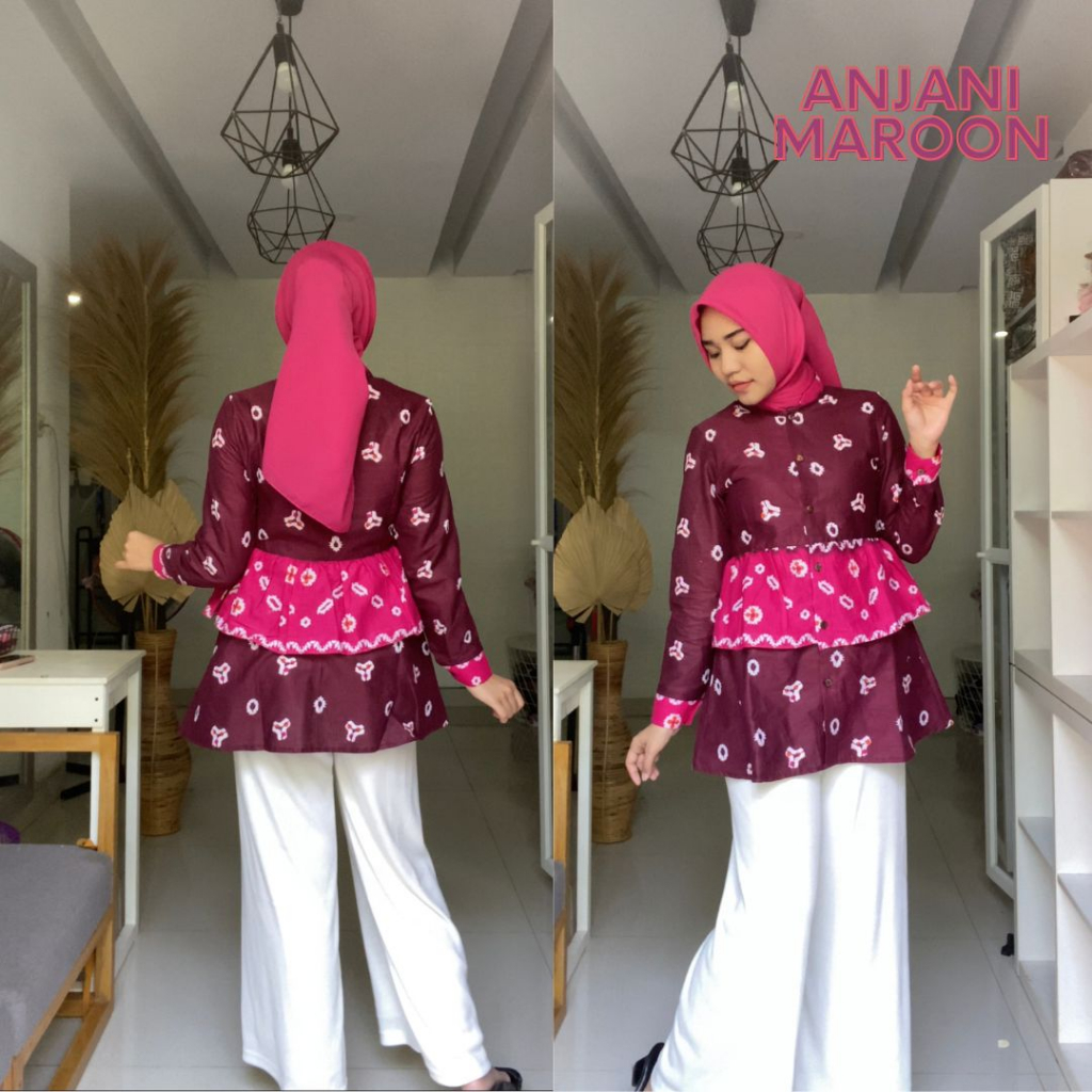 ANJANI Series Blouse Atasan Batik Kerja Kantor Wanita Cantik Modis Kekinian Katun Jumputan