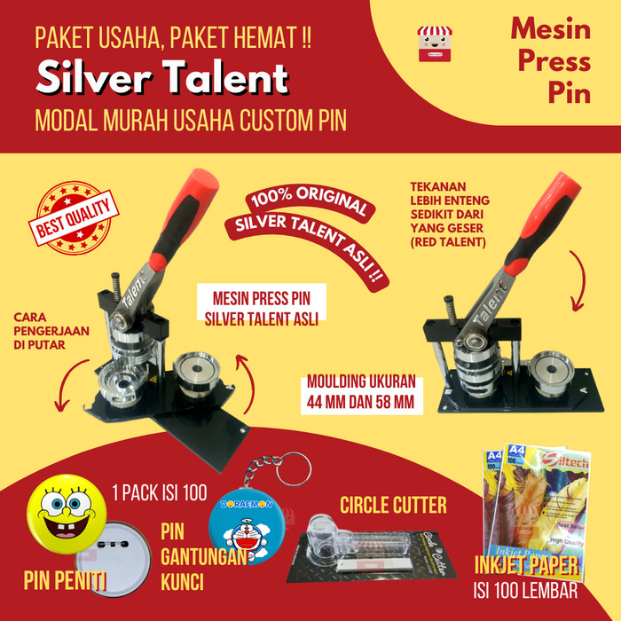 MESIN PRESS PIN ORI SILVER RED TALENT