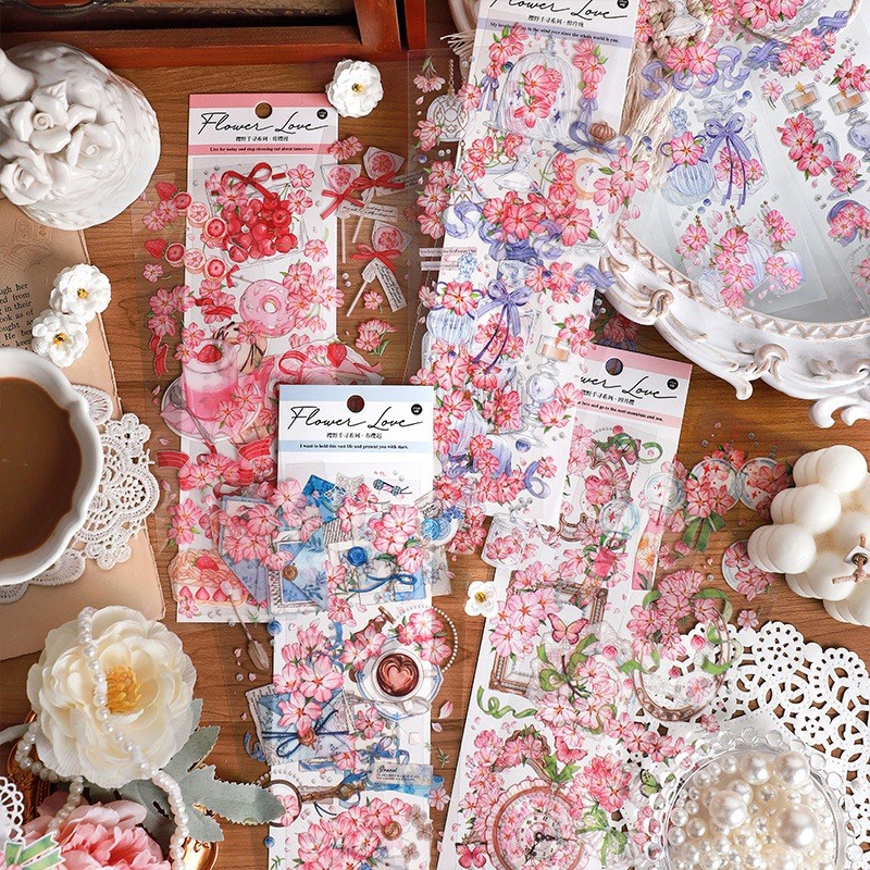 

6 Lembar/ Pack Sticker Bunga Sakura Romance Series Stiker Flower Retro