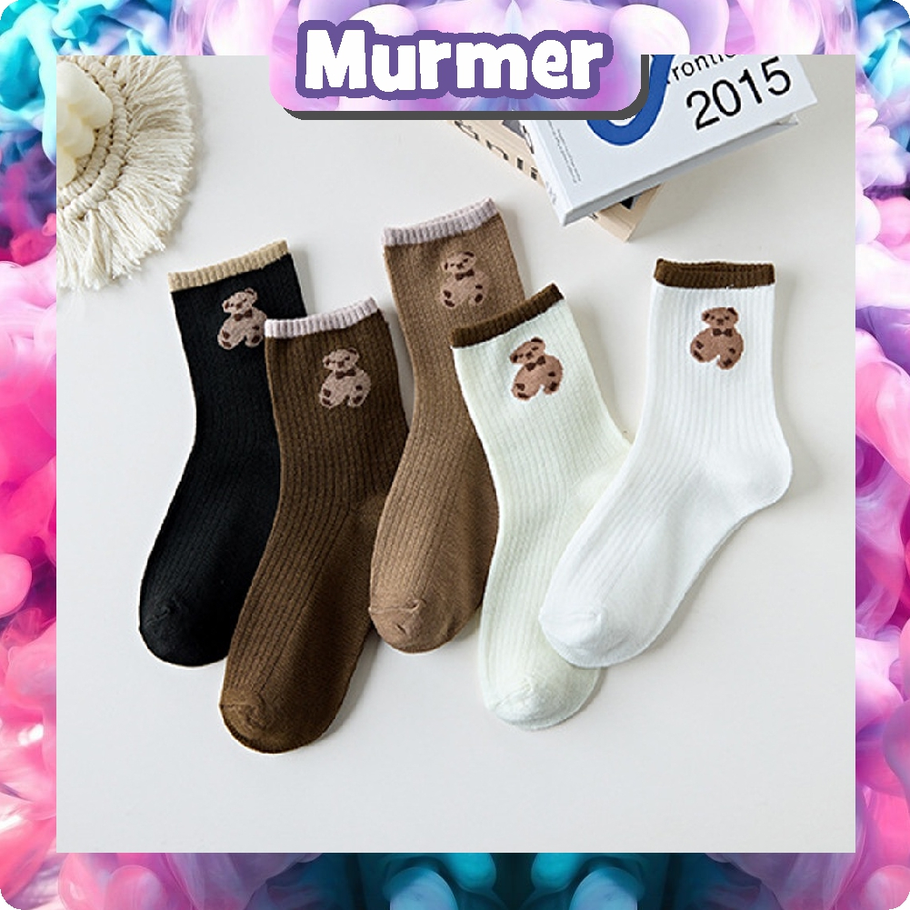 MurmerOfficial Kaos Kaki Motif Beruang Coklat Cute Bahan Katun KK151