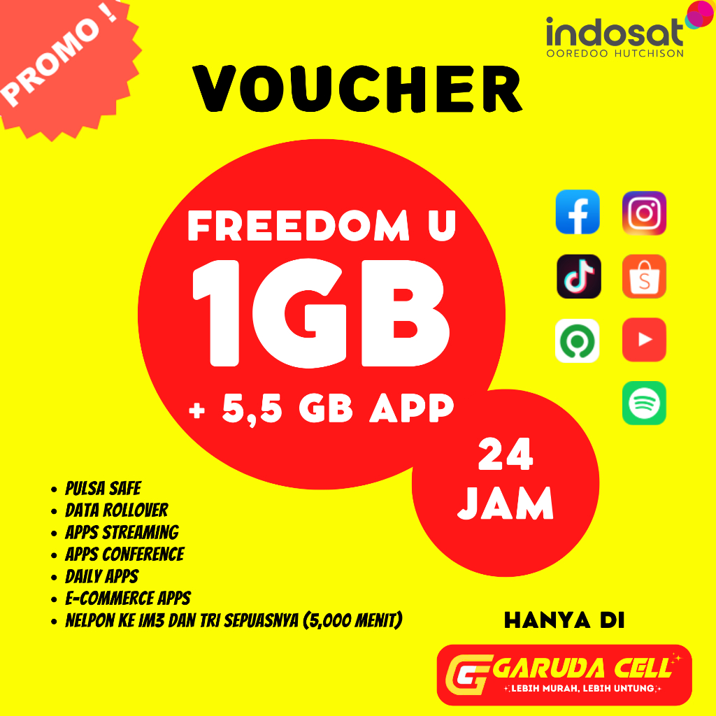 Voucher Indosat murah cepat 1 GB + Unlimited Apps 30 Hari