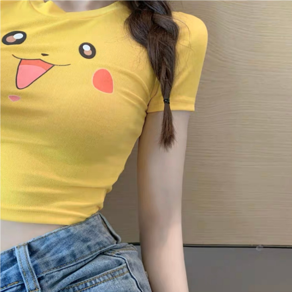 【Premium】Women's Crop Top Tshirt Pokemon Yellow Lengan Pendek S/M/L 2175