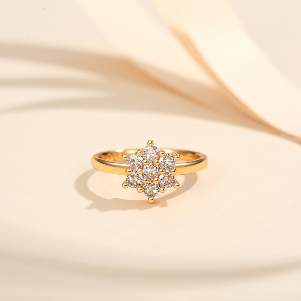 Y090 [COD✔] Cincin Titanium Steel Lapis Emas Hias Bunga Kristal Berlian Untuk Wanita Anti Karat