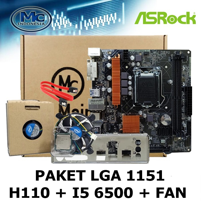 Mobo h110 LGA 1151 DDR4 Onboard + Processor i5 6500 + fan