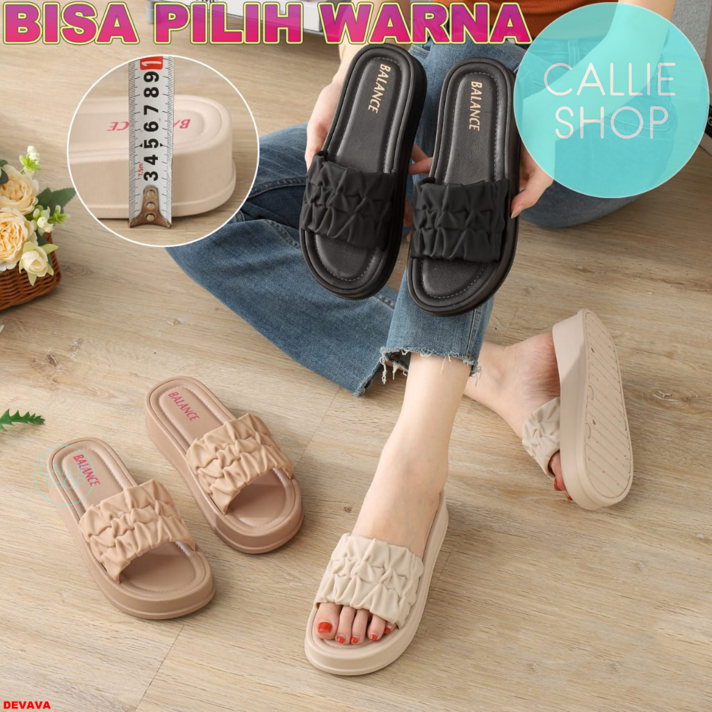 Sandal Wedges Flatform Ban Motif Kerut Elegan Balance 1401-1 FFBANKRUT