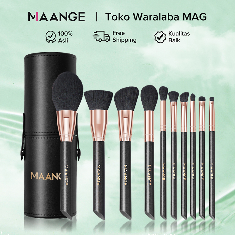 MAANGE Brush Kit 10 Kuas Riasan Gagang Kayu Profesional Dengan Tas Kuas Bulu Lembut Rambut Sutra Mikrokristalin/Gagang Kayu/Proses Cat/Tabung Aluminium 5974