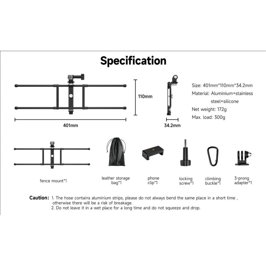 TELESIN Adjustable Universal Fence Mount for Action Cameras/ Phones