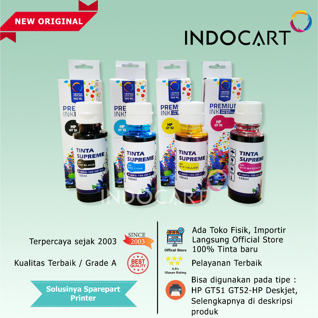 IndoCart Tinta Refill Printer HP GT5810 GT5820 GT 5810 5820-Dye-100ml