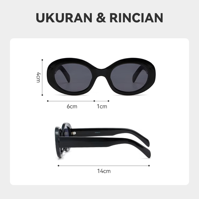 Sunglasses Trendy Kacamata Hitam Bentuk Oval Kekinian Pria dan Wanita Fashion Import