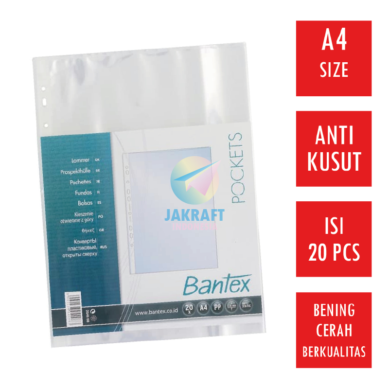 

(20 Pcs) Sheet Protector BANTEX PP Pocket 8040-08 / 2040-08 A4 0.06 mm Plastik Anti Static Kantong Dokumen File Ordner Binder 8040 08 | 2040 08