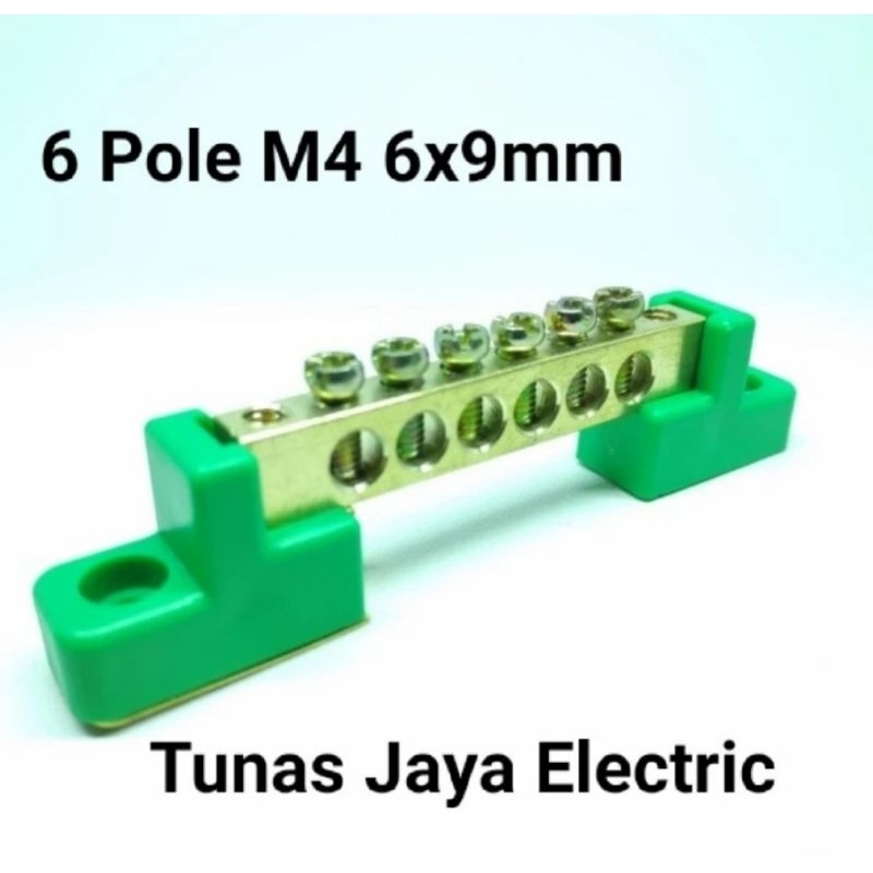 Terminal Blok Grounding 6 Pole M4 6x9mm KUNINGAN