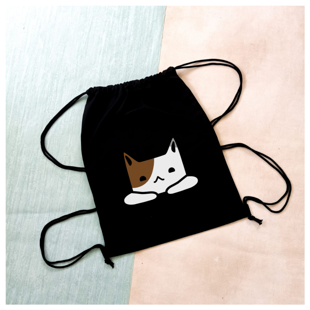 Stringbag Full Colour Kucing melamun cat Ransel serut tas drawstring olahraga kampus kuliah kerja viral || Kiiyoomii ||