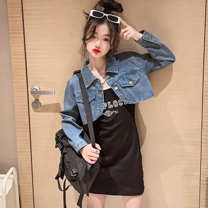 Setelan OUTER JEANS Anak Perempuan Dengan Dress Korean