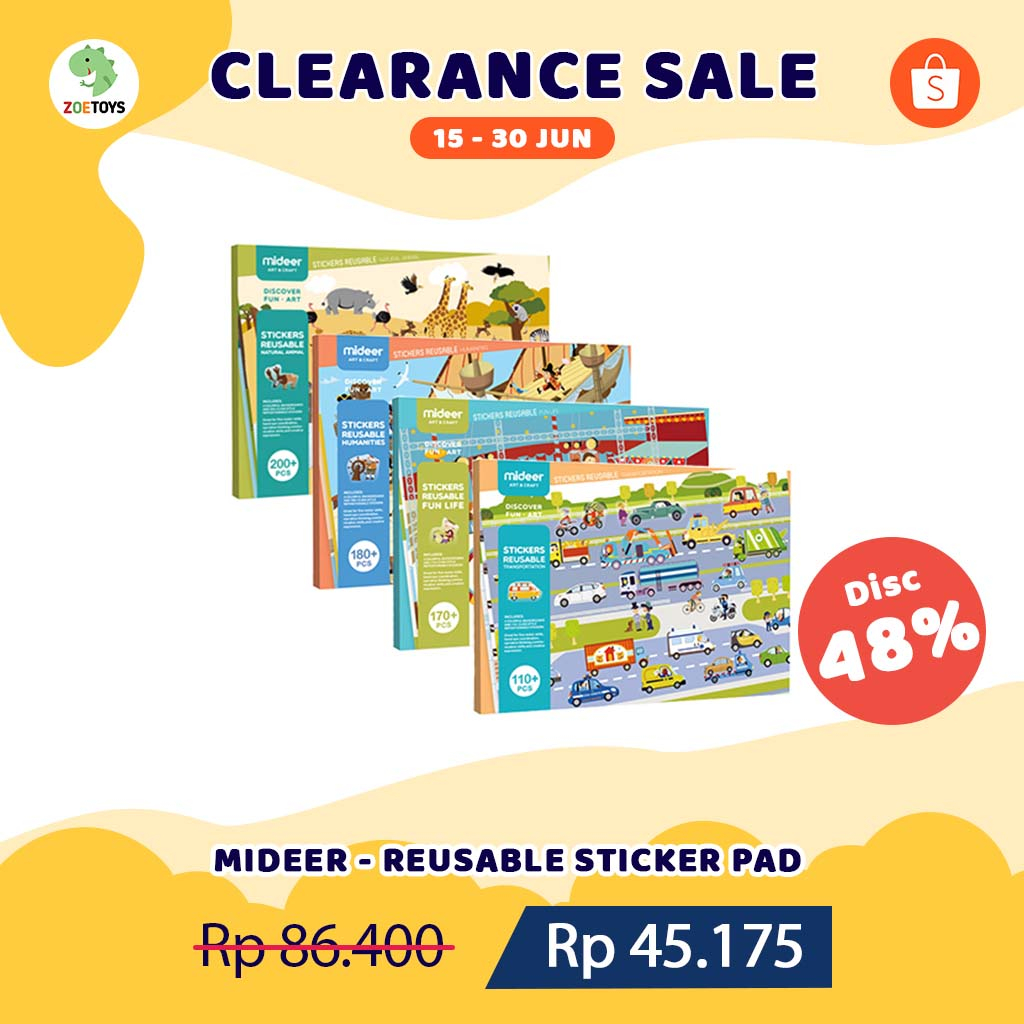 Zoetoys Mideer - Reusable Sticker Pad Animal Fun Life Medieval Age Urban Transport Magic Buku Stiker Ulang | Mainan Edukasi Anak | Cari Kado Natal