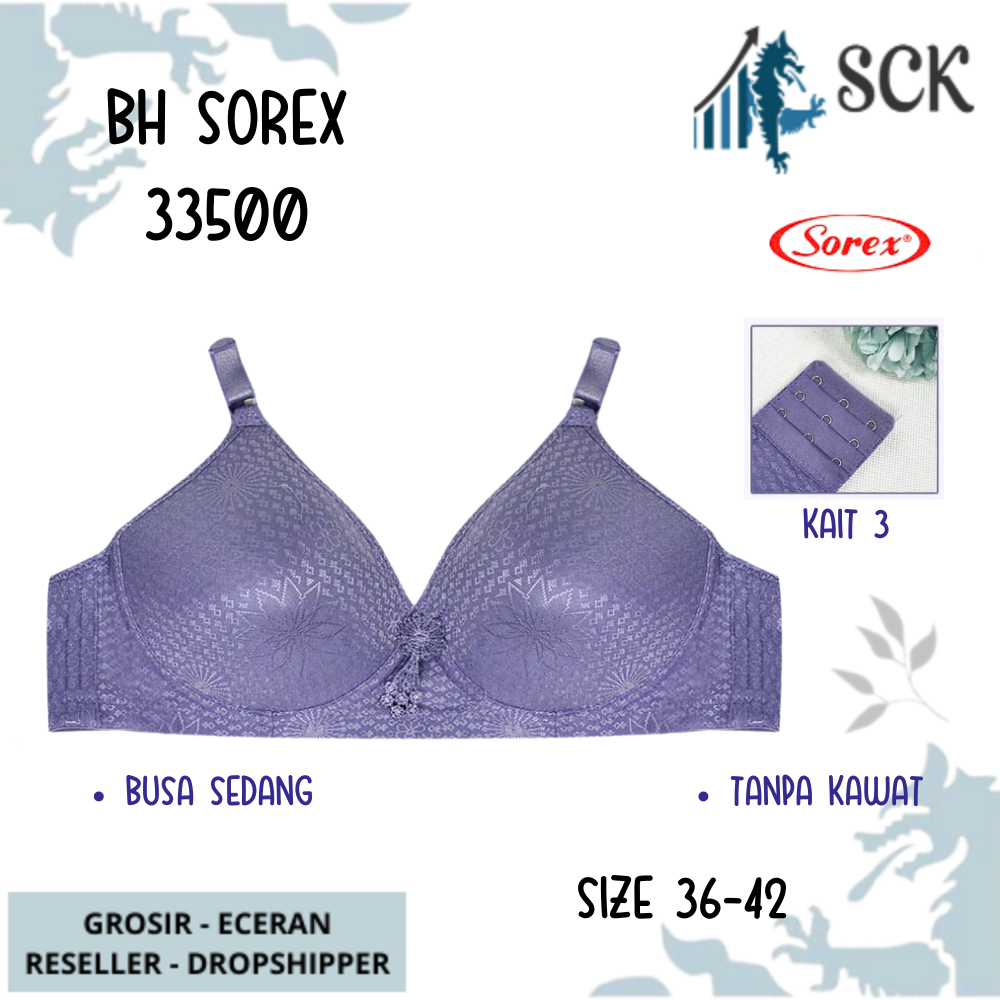 BH SOREX 33500 Busa Sedang Tanpa Kawat Kait 3 Setara Cup B-C / BH Busa Tipis