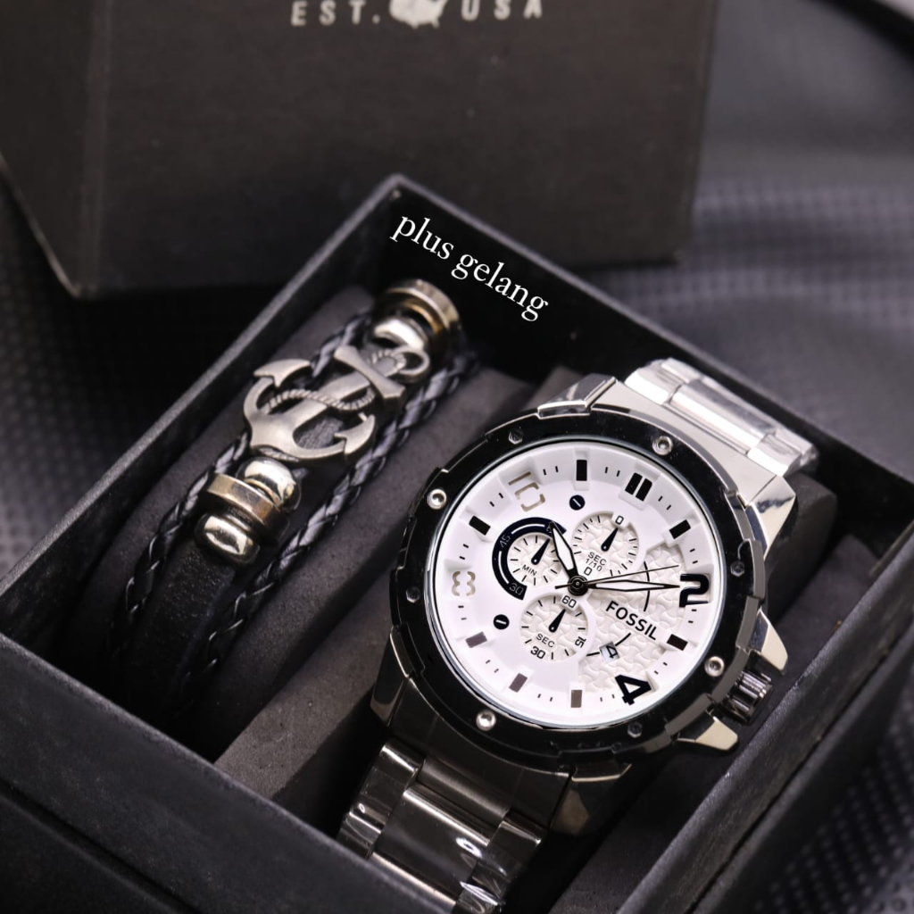 BEST SELLER JAM TANGAN PRIA TALI RANTAI STAINLESS 95100 TL FREE GELANG &amp; BATERAI CADANGAN BOX