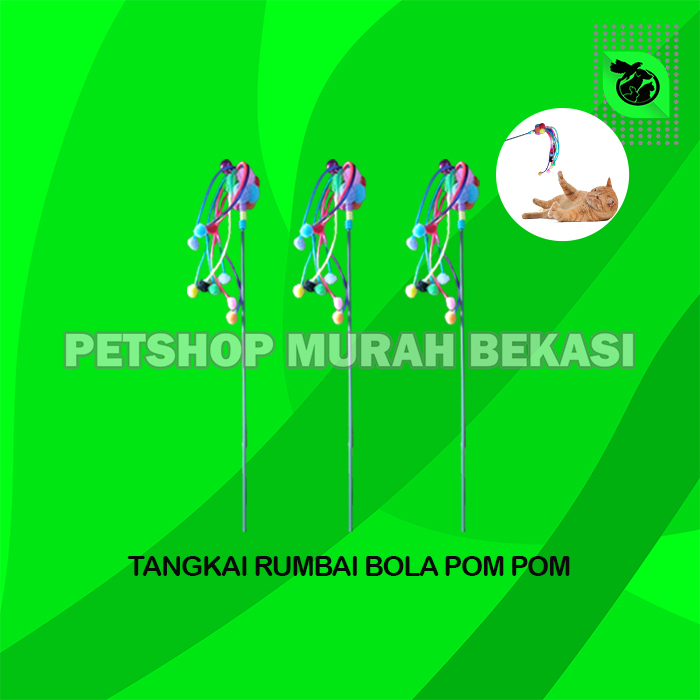 Mainan Kucing Tangkai Rumbai Bola Pom Pom Cat Toys