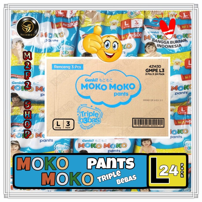 Popok Bayi Celana Genki Moko Moko Pants Sachet - Size Large (Kemasan Karton)