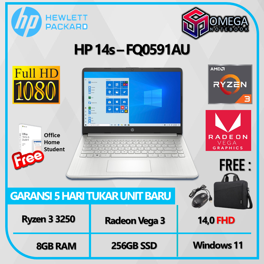 Laptop HP 14S FQ0593AU/FQ0591AU RYZEN 3 3250 8GB 512GB Vega 3 14,0 FHD Windows 11 + OHS