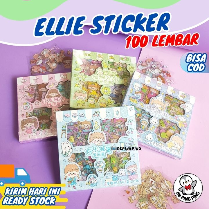 Sticker 2D Ellie / Sticker Momo / 100 Lembar Stiker Motif Kartun Korea Lucu Anti Air Dekorasi Handbo