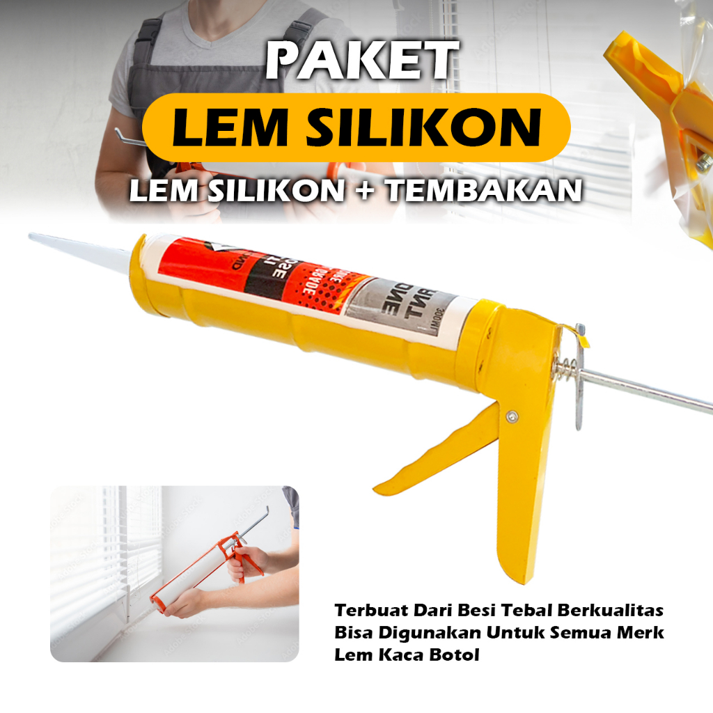 Paket Lem Silikon Kaca Akrilik / Alat Tembak Lem Silikon Akrilik / Tembakan Lem Kaca Aquarium / Temb
