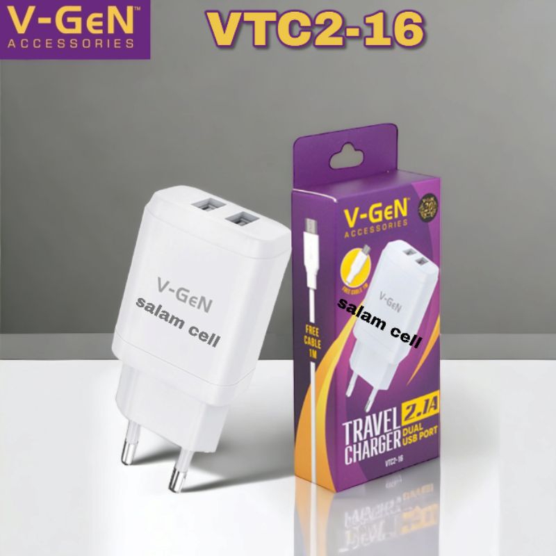 Charger Micro Usb V-GEN VTC2-16 Dual usb Port 10.5W 5V 2,1A Original Vgen Vtc2-16