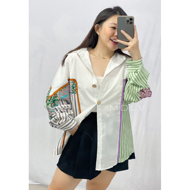 MDLV ~ 2450# Franda Patchwork Shirt Kemeja Oversize