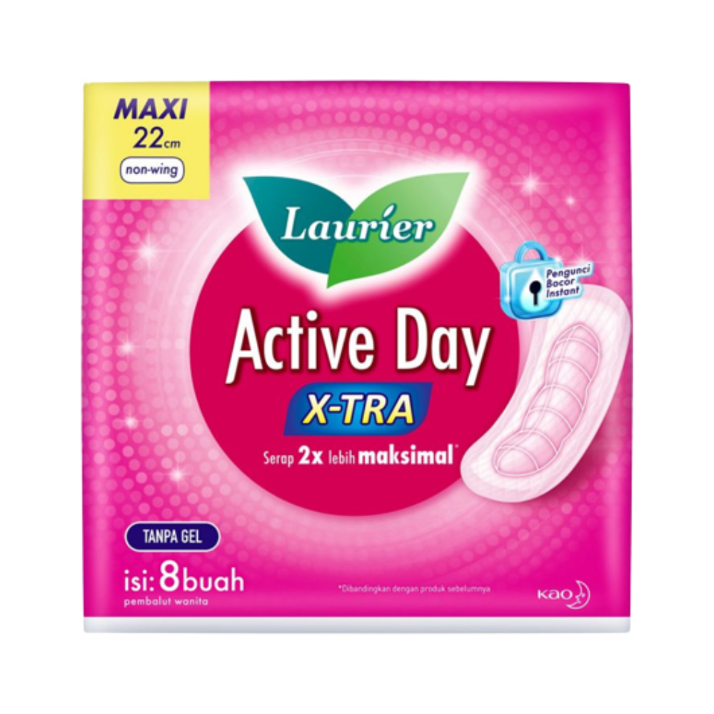 LAURIER ACTIVE DAY SUPER MAXI NONWING 8 PADS PEMBALUT WANITA