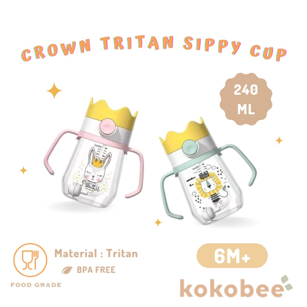 KOKOBEE - Toukie Crown Sippy Cup Weighted Tritan Bottle (240 ml) 6M+ / sugar baby tritan sippy cup 280ml/270ml/240ml/ botol minum anak / gravity ball / gelas minum bayi / coconi / botol minum dengan sedotan / anti tumpah / leak proof / coconi