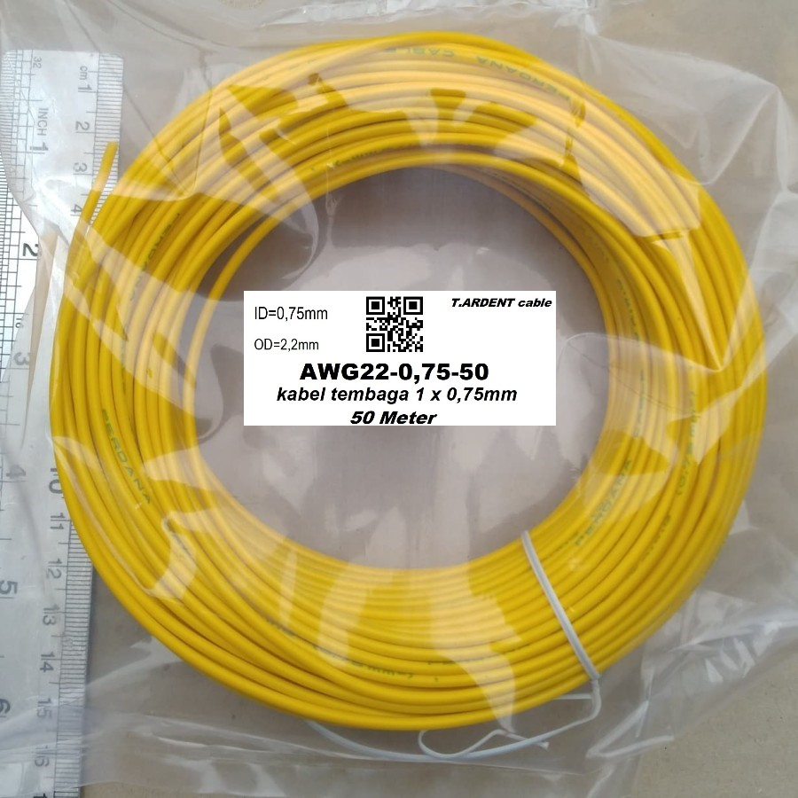 Kabel awg18 awg 18 serabut tembaga 0.75 kuning paket roll 50 m