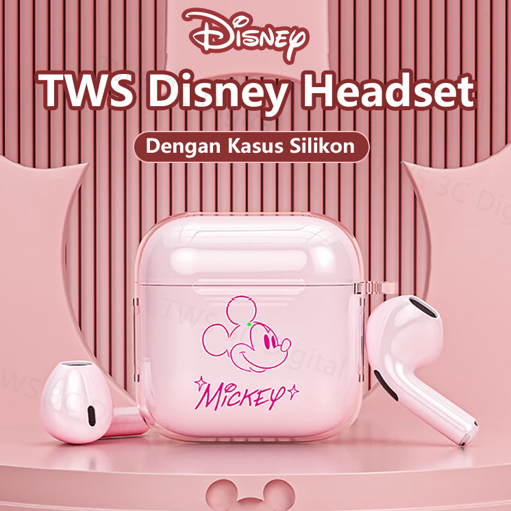 Disney TWS Headset Bluetooth 5.3 Earphone iPhone Android 100% Ori Mini Wireless Pro4 HIFI Musik Dengan Mikrofon