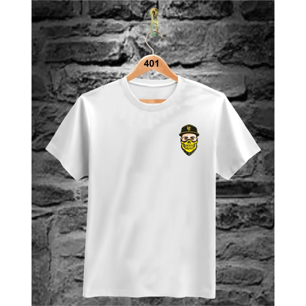 KAOS ATASAN PRIA LOGO TENGKORAK TOPI/MASKER/SMOKE