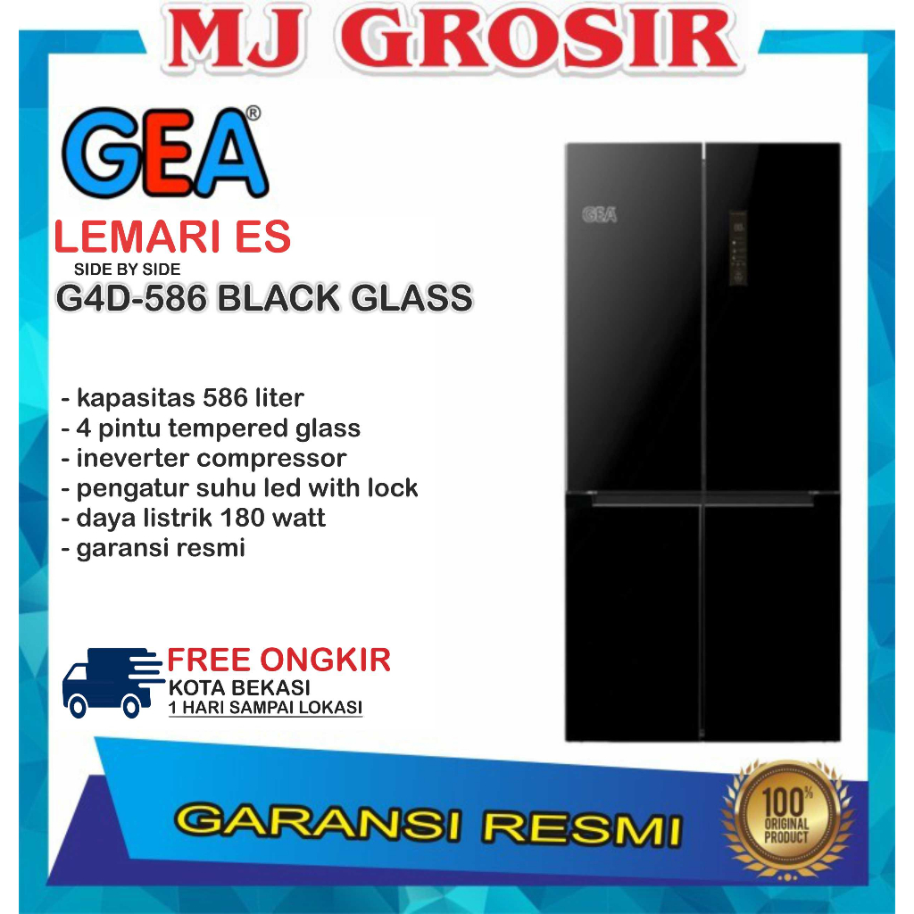 KULKAS GEA G4D 586 LEMARI ES 4 PINTU SIDE BY SIDE BLACK GLASS