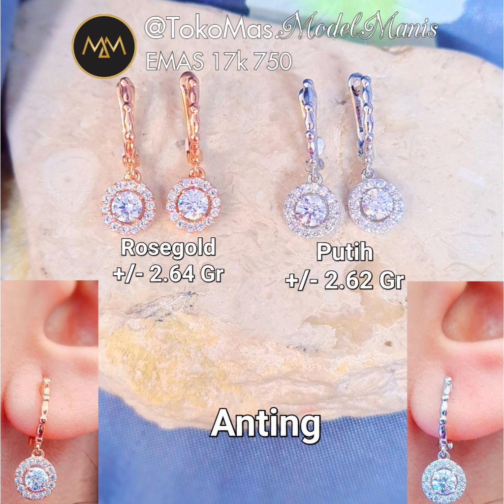 Anting Jepit Chelsea Lace Emas Putih Rosegold 750 Kadar 17k