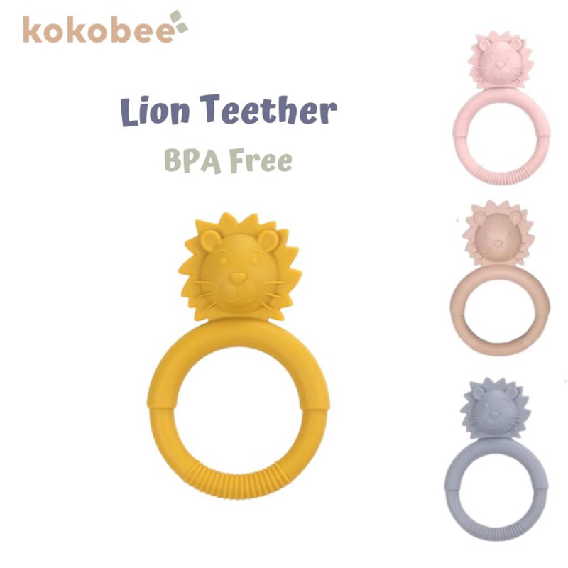 KOKOBEE Premium Silicone Baby - LION teether (3m+) / bpa free / food grade / mudah digenggam / penghilang gusi gatal bayi / gigitan anak lucu / toothbrush / teether lucu karakter / grosir / motorik / perkembangan otak bayi / lentur / lembut / aman