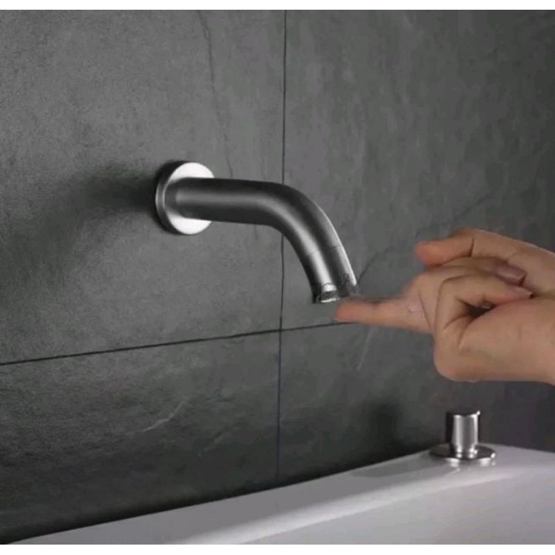 Kran TEMBOK Stainles 304 tekan ON OFF mini T17 - Keran air wudhu unik uniq touch tap faucet push