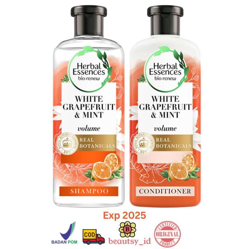 Herbal Essences White Grapefruit &amp; Mint Volume Shampoo Conditioner 400ml Real Botanicals Sampo Kondisioner Original BPOM COD