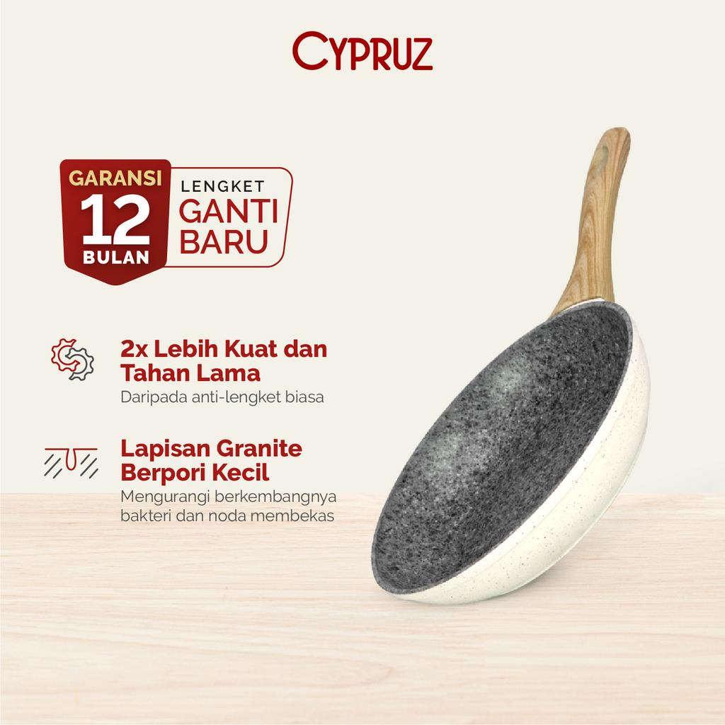 Cypruz White Granite Fry Pan / Wajan Tebal Anti Lengket Frypan white marble White Granite White ceramic keramik penggorrengan