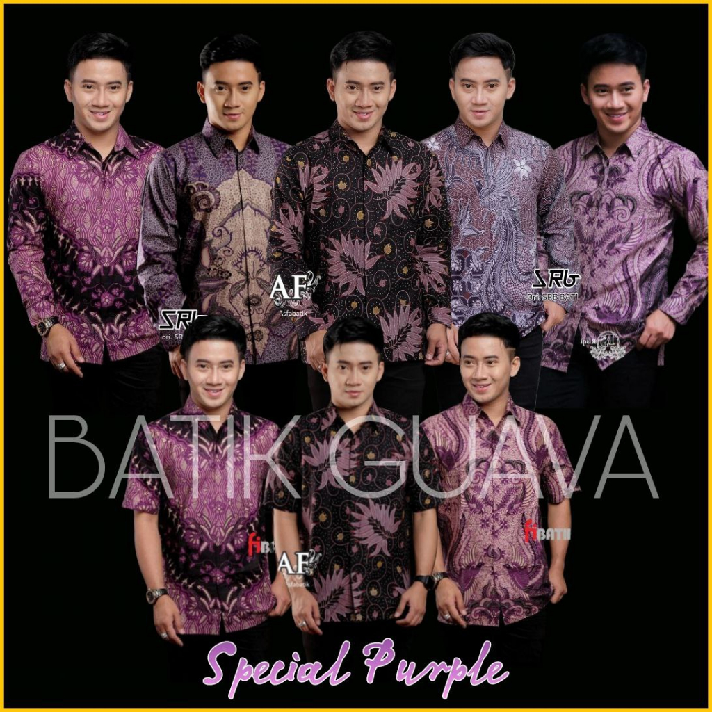 BAJU BATIK PRIA LENGAN PANJANG READY M L XL XXL - SPECIAL WARNA BATIK UNGU PURPLE VIOLET LILAC