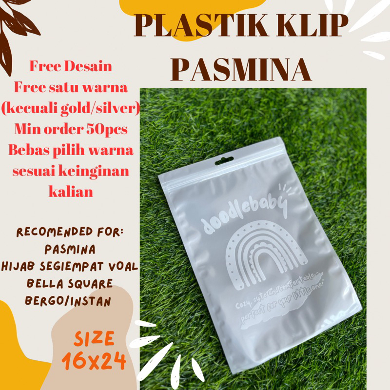 Plastik Klip Ziplock Kemasan Jilbab Putih Susu 16x24 | Free Desain | Plastik Sablon