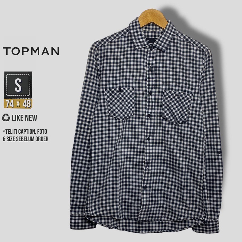 KEMEJA KOTAK PRIA TOPMAN HITAM PUTIH SIZE S